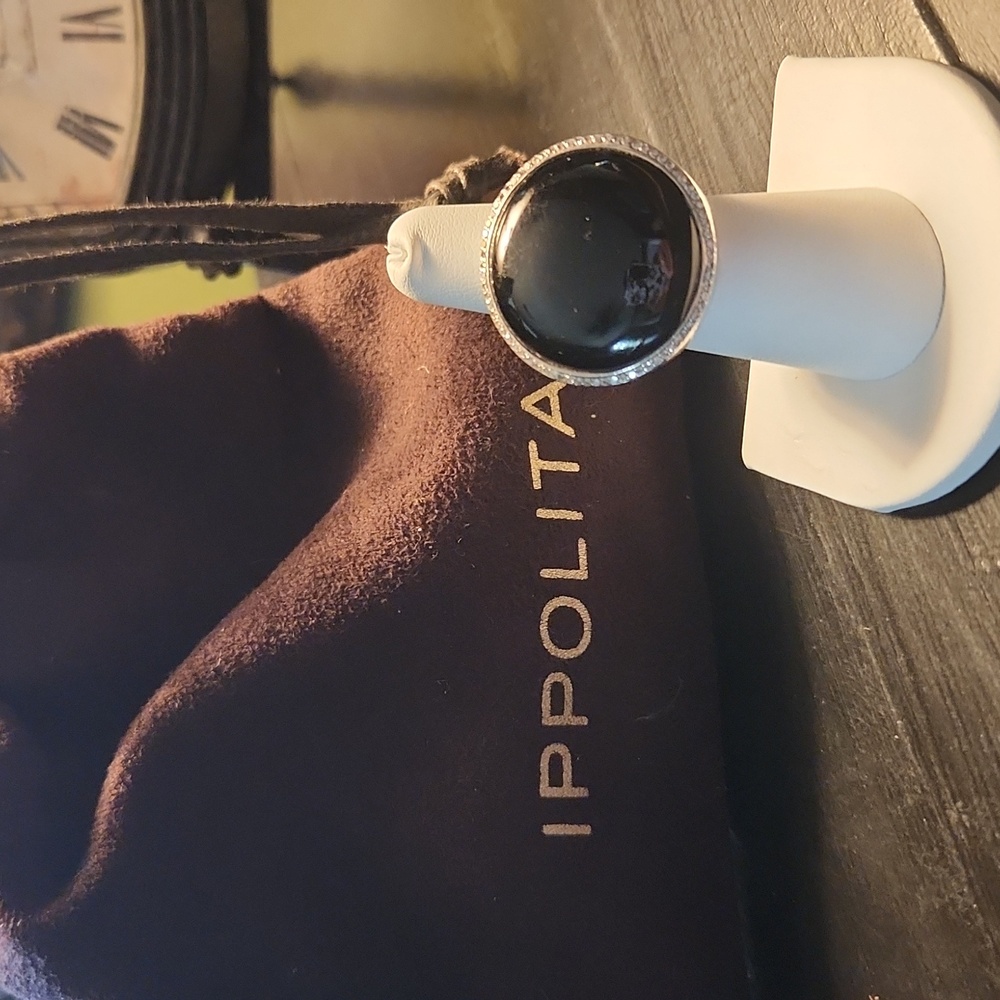 Diamond And Onyx Ippolita Sculpted Round Ring. Luce